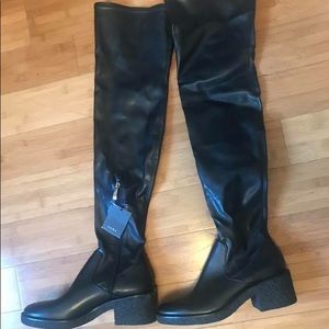 New zara Black leather high knee boots